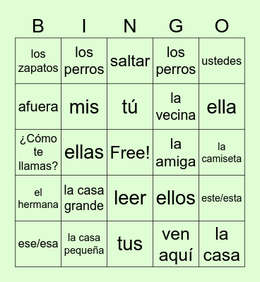 Foreign Language For Kids- Level 2 Bingo Card