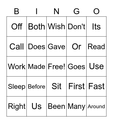 2nd Grade Sight Words Bingo Card