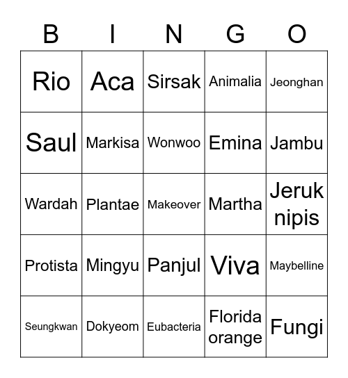 Rio Bingo Card