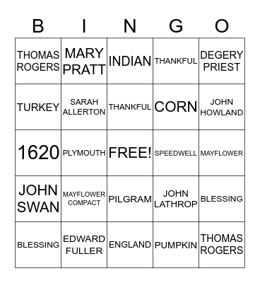 THANKSGIVING BINGO Card