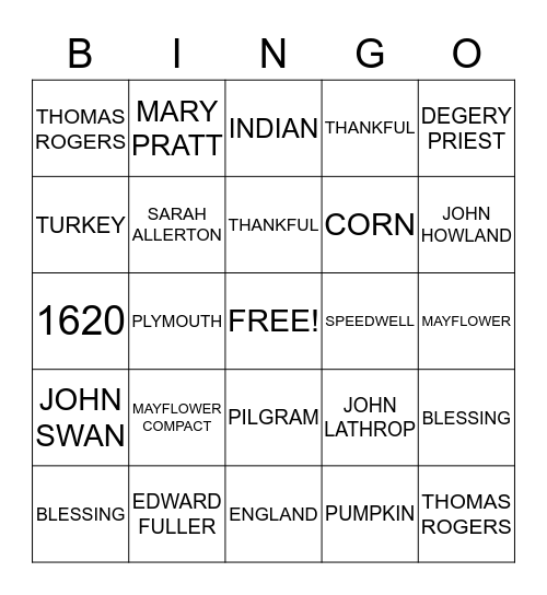 THANKSGIVING BINGO Card