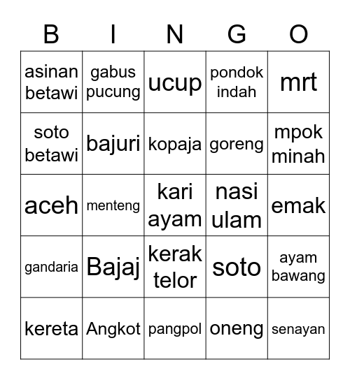 punya kai Bingo Card