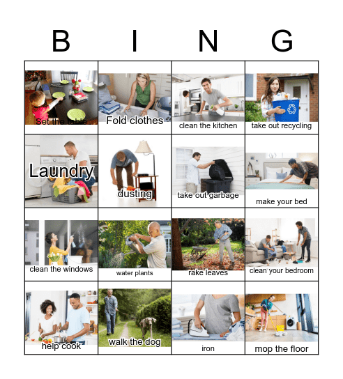 Chores at Home Bingo Card