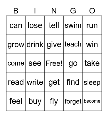 Past tense verbs Bingo Card