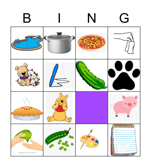 Initial /p/ Bingo Card