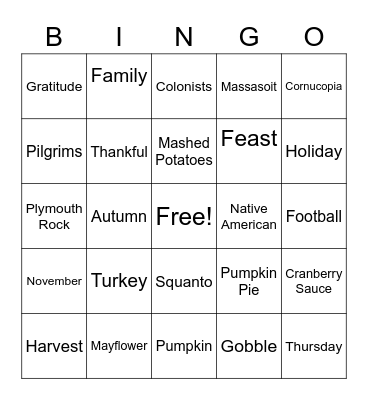 Thanksgiving Bingo Card