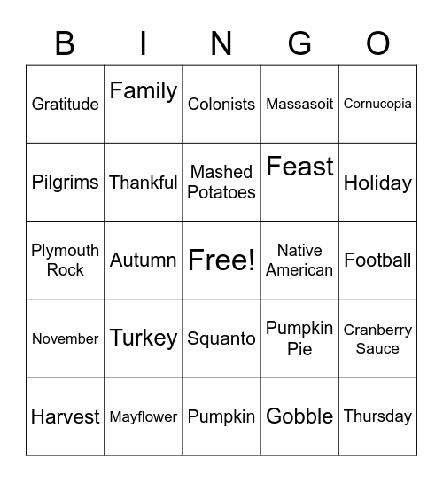 Thanksgiving Bingo Card