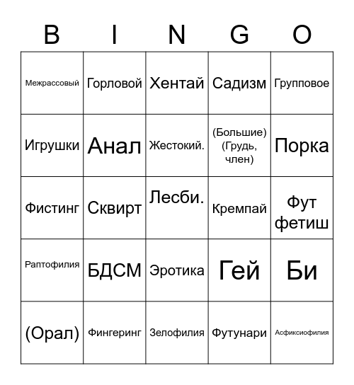 Фетиш Bingo Card