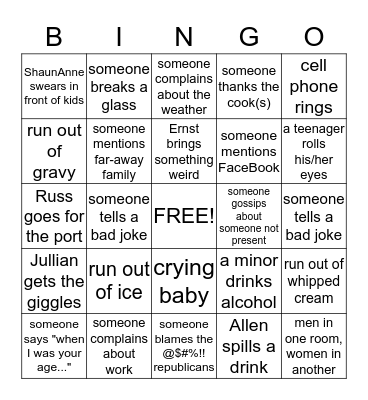 Thanksgiving Bingo Card