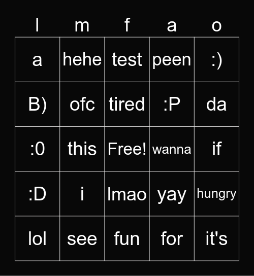 test :D Bingo Card