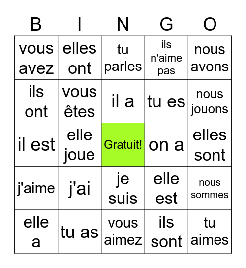 ÊTRE et AVOIR Bingo Card