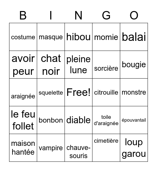 C'est halloween! Bingo Card