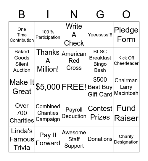 Combined Charities Bingo Card