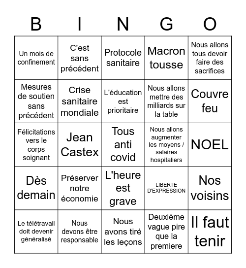 Bingo Confinement Bingo Card