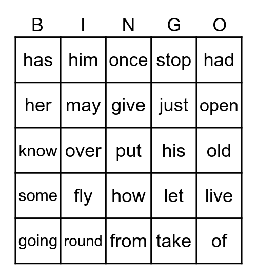 First Grade Sight Words Pt. 1 Bingo Card
