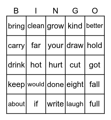 Third Grade Sight Words Pt. 1 Bingo Card