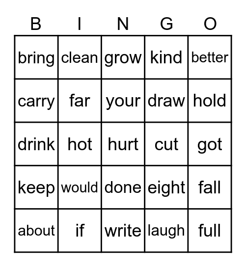 Third Grade Sight Words Pt. 1 Bingo Card