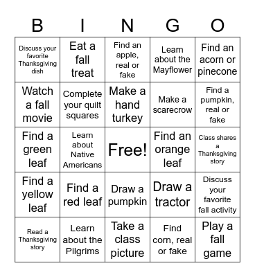 Thanksgiving Bingo Card