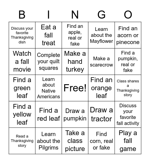 Thanksgiving Bingo Card