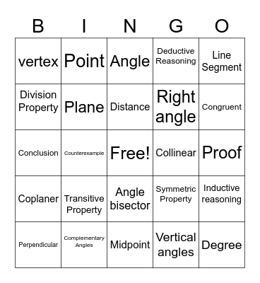 Geometry Vocab Bingo Card