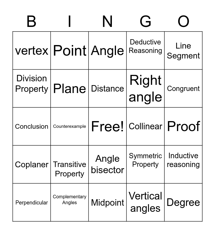 Geometry Vocab Bingo Card