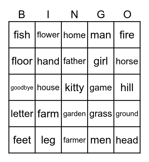 Dolch Sight Words Pt. 2 Bingo Card