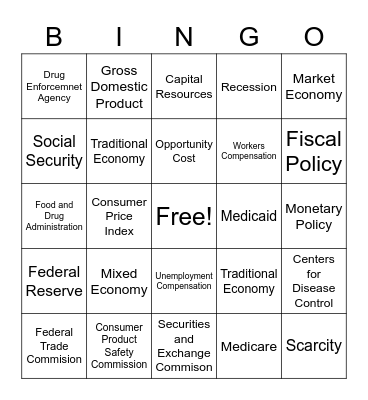 Government and Economy Bingo Card