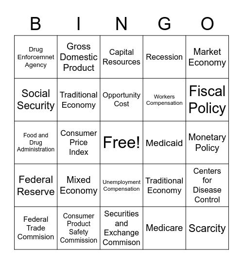 Government and Economy Bingo Card