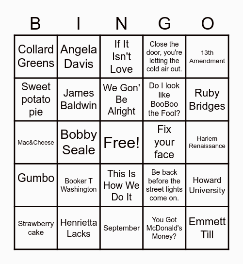 BSU Bingo Card