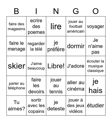 J'aime Fr I Bingo Card
