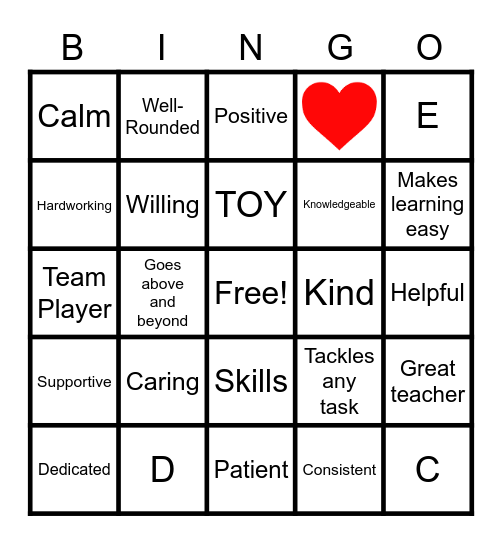 Teacher of the Year  BINGO Card