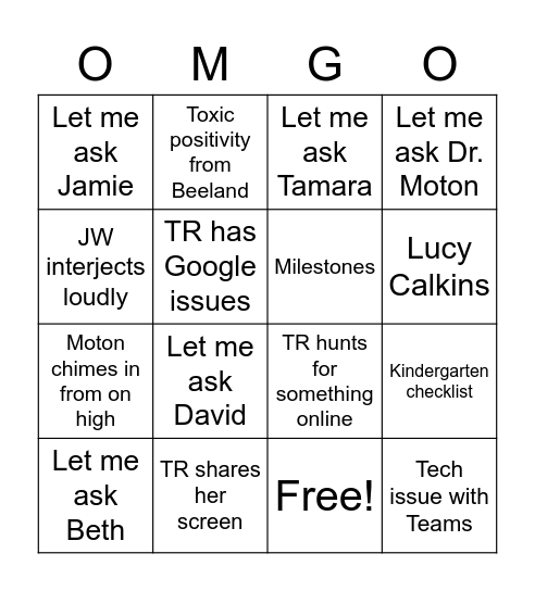 IC Meeting Bingo Card