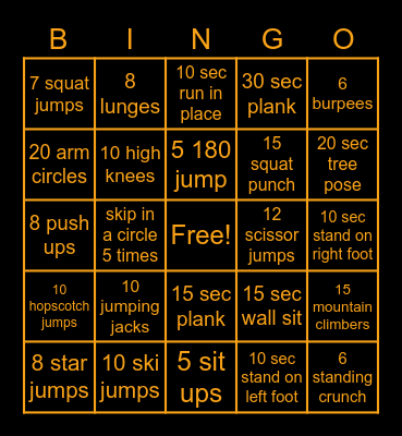 Fitness Bingo Card