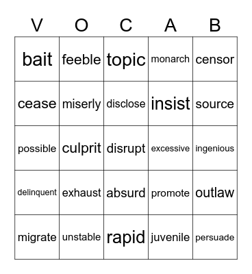 Lesson 27-28 (Random Review) Bingo Card