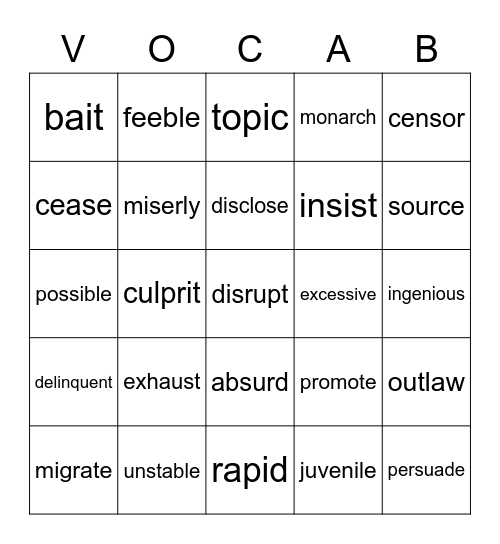 Lesson 27-28 (Random Review) Bingo Card