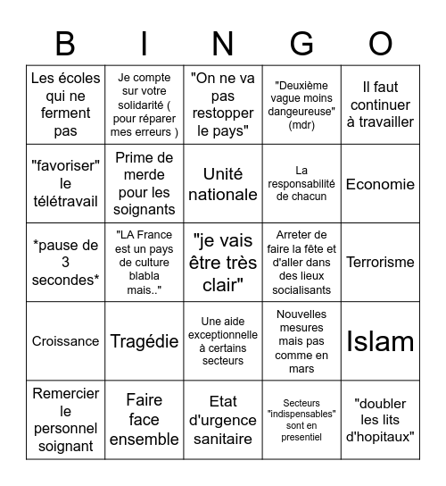 Discours Macron Bingo Card