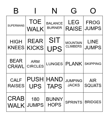 FITNESS BINGO Card