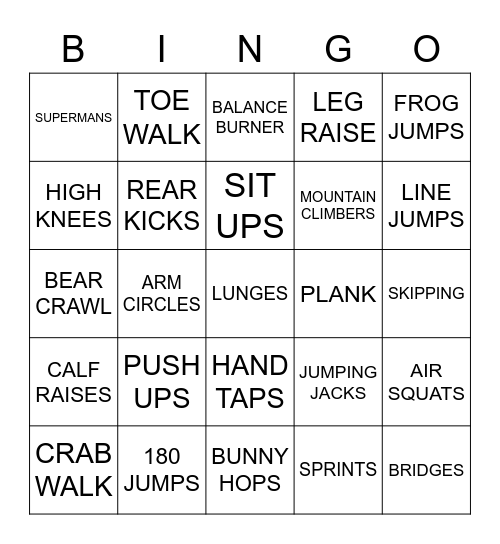 FITNESS BINGO Card