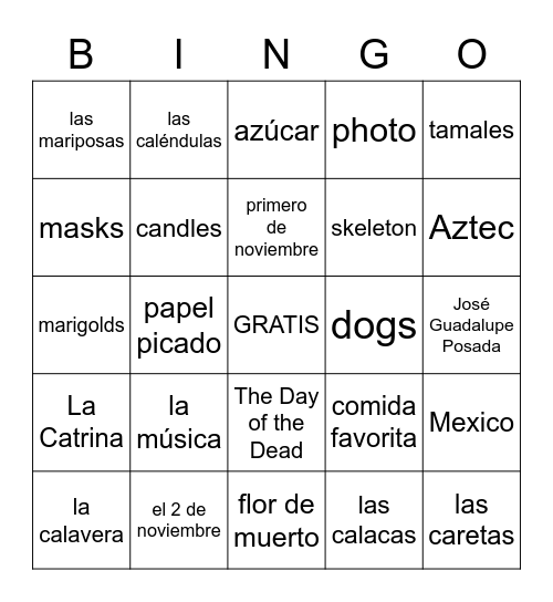 Día de los Muertos Bingo Card