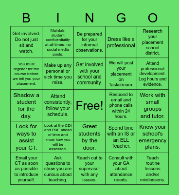 Phase 1 Expectations Review Bingo Card