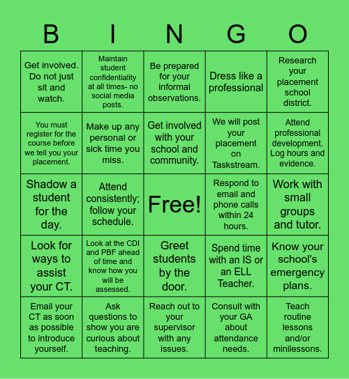 Phase 1 Expectations Review Bingo Card