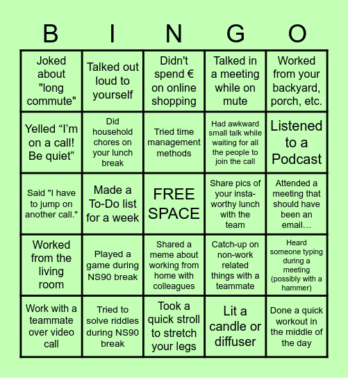 NS90 REMOTE WORK Bingo Card