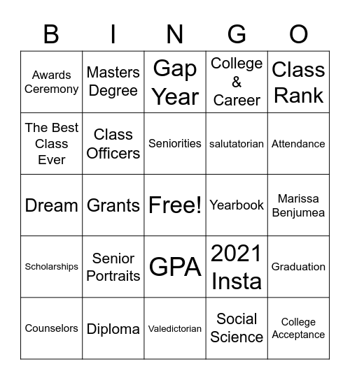 Class of 2021 BINGO Card