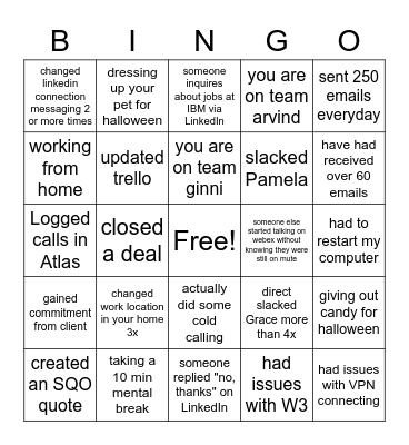 team bingo Card