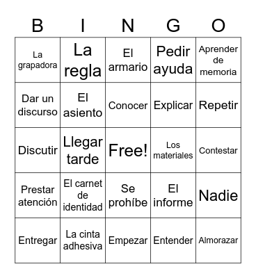 Vocabulario 1A Bingo Card