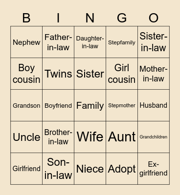 ASL Family Bingo Card