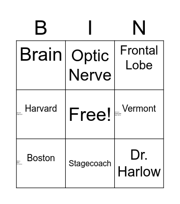 Phineas Gage Bingo Card