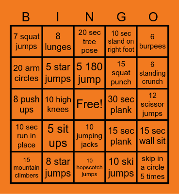 Fitness Bingo Card