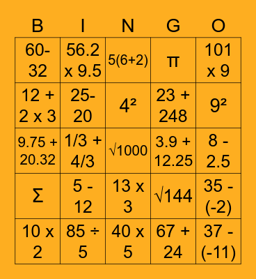 I-SUM  Bingo #1 Bingo Card