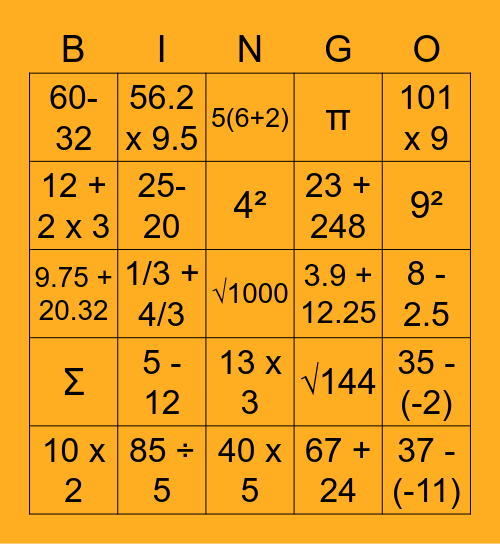 I-SUM  Bingo #1 Bingo Card